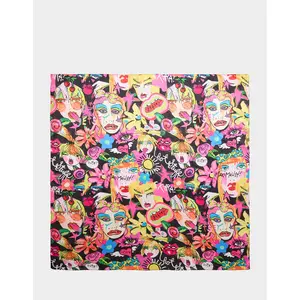 Betsey Johnson BETSEY'S ART SATINE SQUARE SCARF 35x35 BLACK MULTI