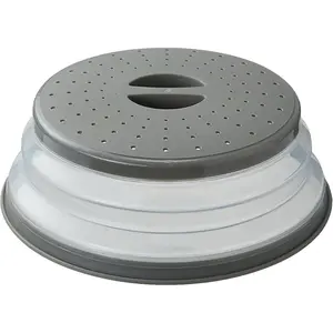 Vented Collapsible Microwave Splatter Cover for Food,Kitchen dish bowl Plate lid Can be Hung,Dishwasher-Safe,Fruit Drainer Basket,BPA-Free Silicone & Plastic,gray