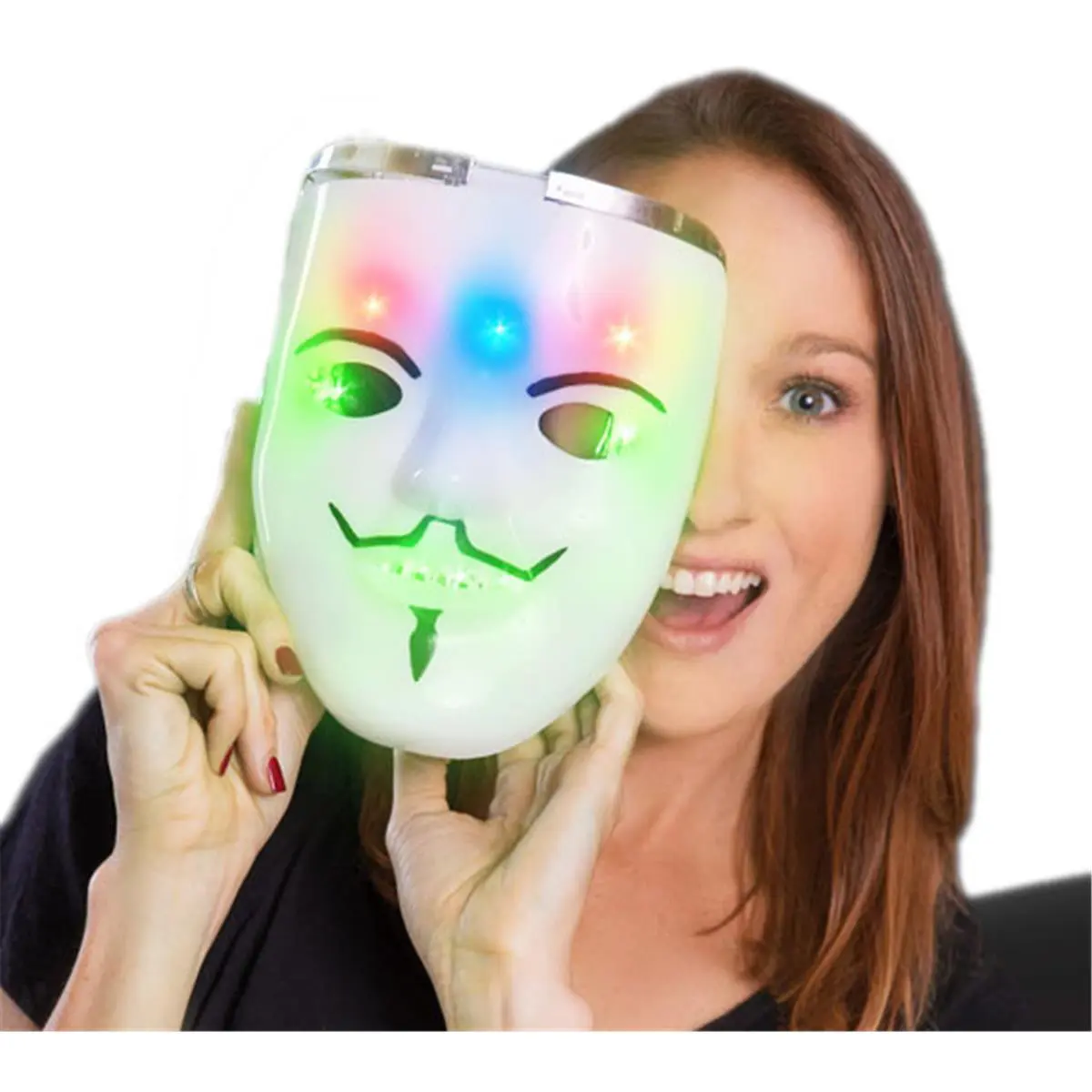 212 MAIN LED Light Guy Fawkes V for Vendetta Themed Cosplay Mask, 1 Size Carnival Party Prop & Accessory for Farm Animals, One Size