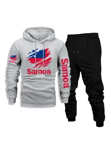 Men's Casual Fleece Hoodie & Pants 2-Piece Set, Samoa Print - Outdoor Activities, Daily Versatile & Breathable, Front Kangaroo Pocket, Fall & Winter Wear, Perfect as a Surprise Gift
