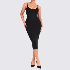 Spicy Gal Casual Dress - Black Tummy Control Maxi for Formal & Casual Wear - Enhances Natural Curves with Sleek Fit Sleeveless Bodycon