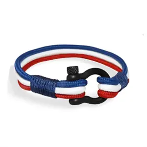 Black Stainless Steel Shackle Buckle Men Women Handmade Woven Multilayer Design US France Spain Flag Couple Jewelry Gifts