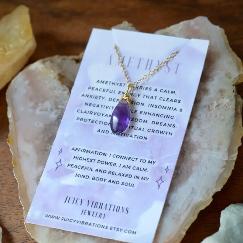 Teardrop Amethyst Crystal Necklace, Dainty Amethyst Pendant, Amethyst Jewelry, February Birthstone