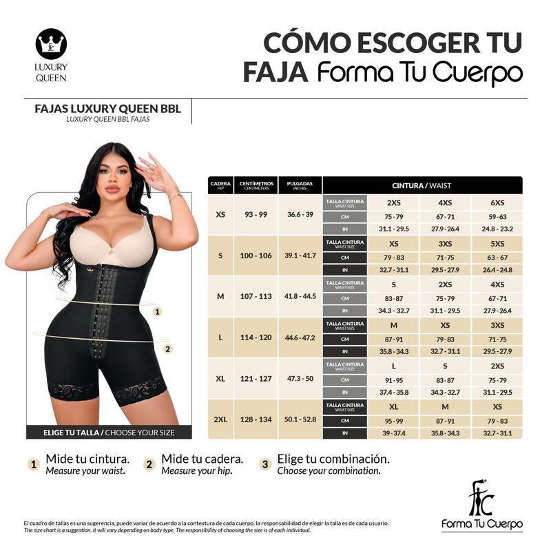 BBL Mid Thigh Bodysuit With Bra High Compression / Runs Small •High Compression / Runs small •3 Compression Hook Levels • Perineal Zipper • Black (One Size for Hips and another for Waist) (LUXBBL-293)