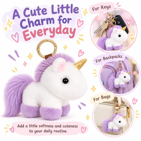 BunnyLulu Handmade Sweet Whimsy Unicorn Soft Plush Keychain - 12×13cm Fluffy Animal Toy, Key Chain Decorations, Girly Purse Stuffers, Magical Aesthetic, Metal Tin Box Included, Teenage Girls Gifts