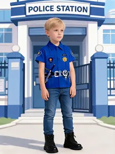 Police Uniform Inspired Fun Print Design, Clear Badge and Belt Elements, Comfortable and Professional, Ideal for Role Play, Cosplay, Stage Performance