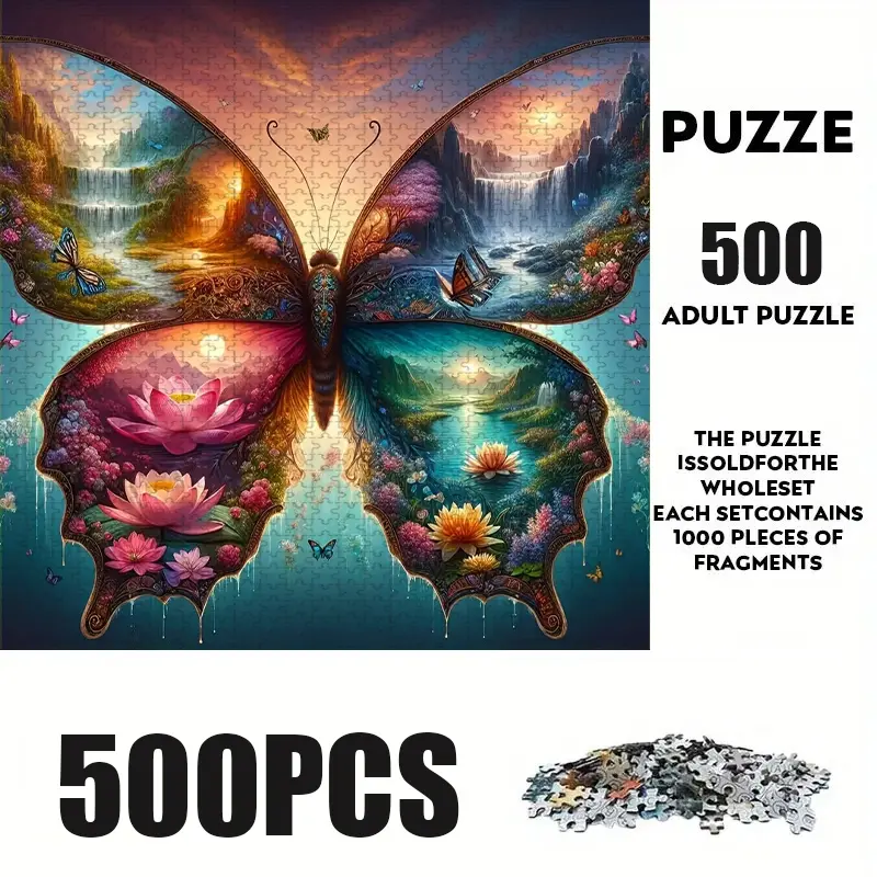 500 Piece Butterfly Wings Puzzle, Large Adult Family Interactive Toy, DIY Home Decor Brain Challenge, Holiday Scene, Perfect Gift