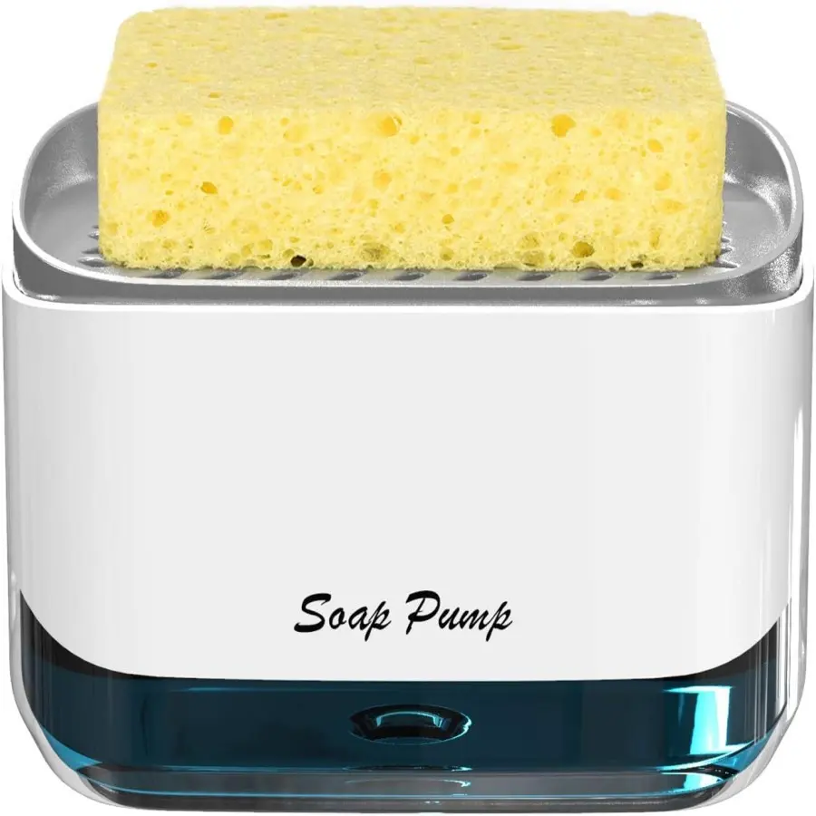 Kitchen dish soap dispenser with sponge, soap box, two-in-one soap pump dispenser, suitable for kitchen and bathroom soap box dispenser 12.5 ounces