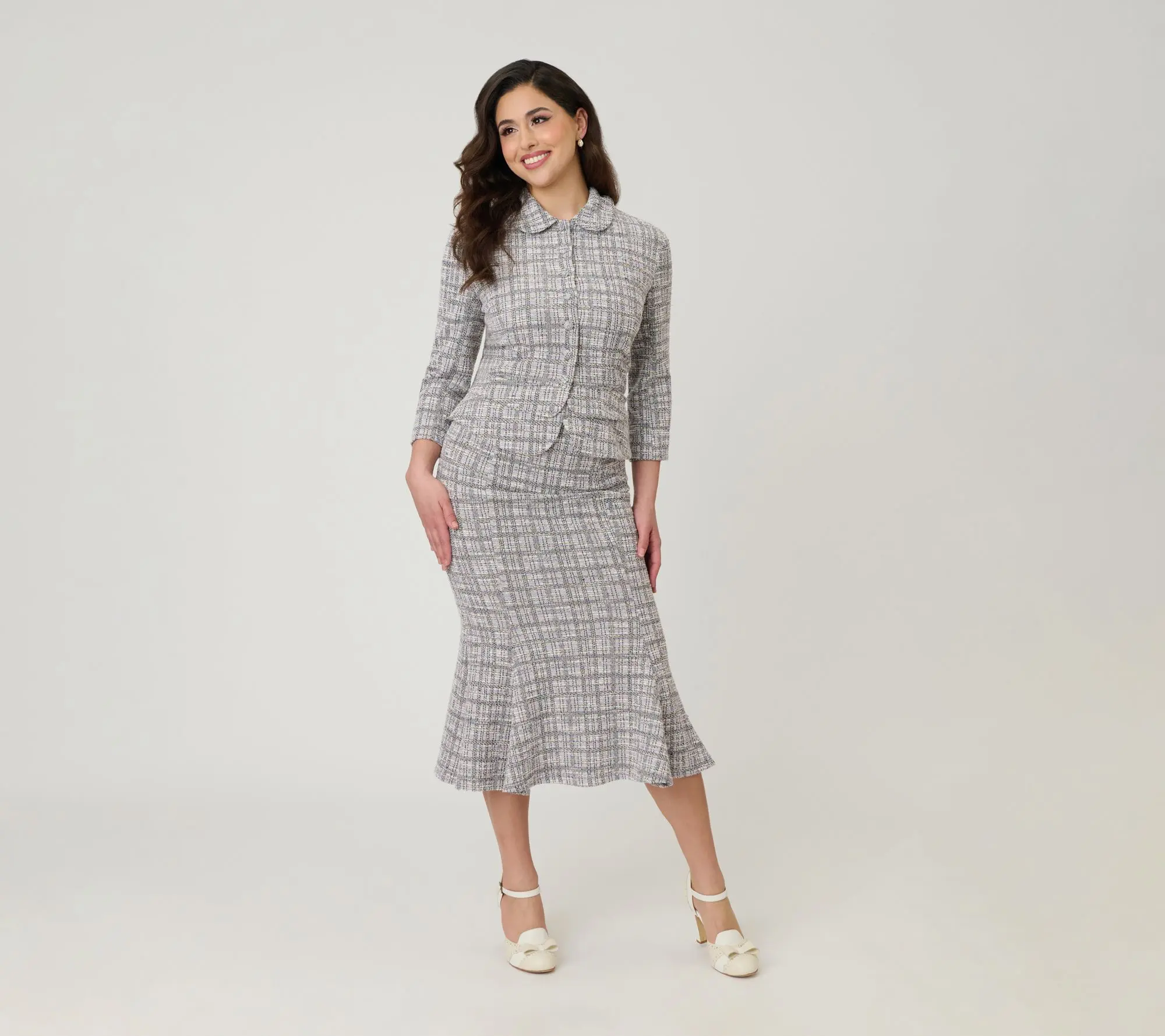 Unique Vintage Lavender Plaid Boucle Trumpet Skirt