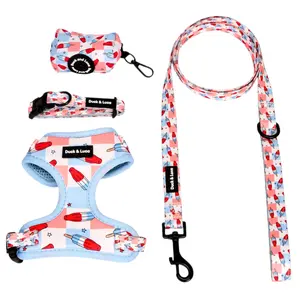 Duck & Luca 4-Piece Pet Bundle - Fourth of July Popsicle Design for Dogs - Includes Harness, Leash, Collar, and Poop Bag