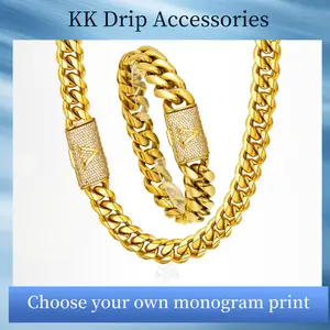 His & Hers 14mm Gold Cuban Link Chain Necklaces - 16/20/24/28in Bold Stainless Steel with A-Z Initial Engraving, Daily Hip Hop Fashion Accessories, Dad Gifts, Summer Vibes Essentials