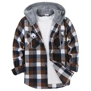Men's Flannel Hoodie Long Sleeve Fashion Plaid Hooded Shirt Button Neckline with Pockets, Casual Winter Wear for Men