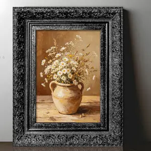 Vintage Floral Vase Wall Art Decor, Classic Realistic Oil Painting, Frame, Home Office Kitchen Decoration, Decorative Wall Art
