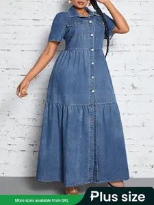 Plus Size Women's Casual Versatile Denim Dress, Comfortable Fit, Stylish Design, Perfect for Daily Wear & Special Occasions