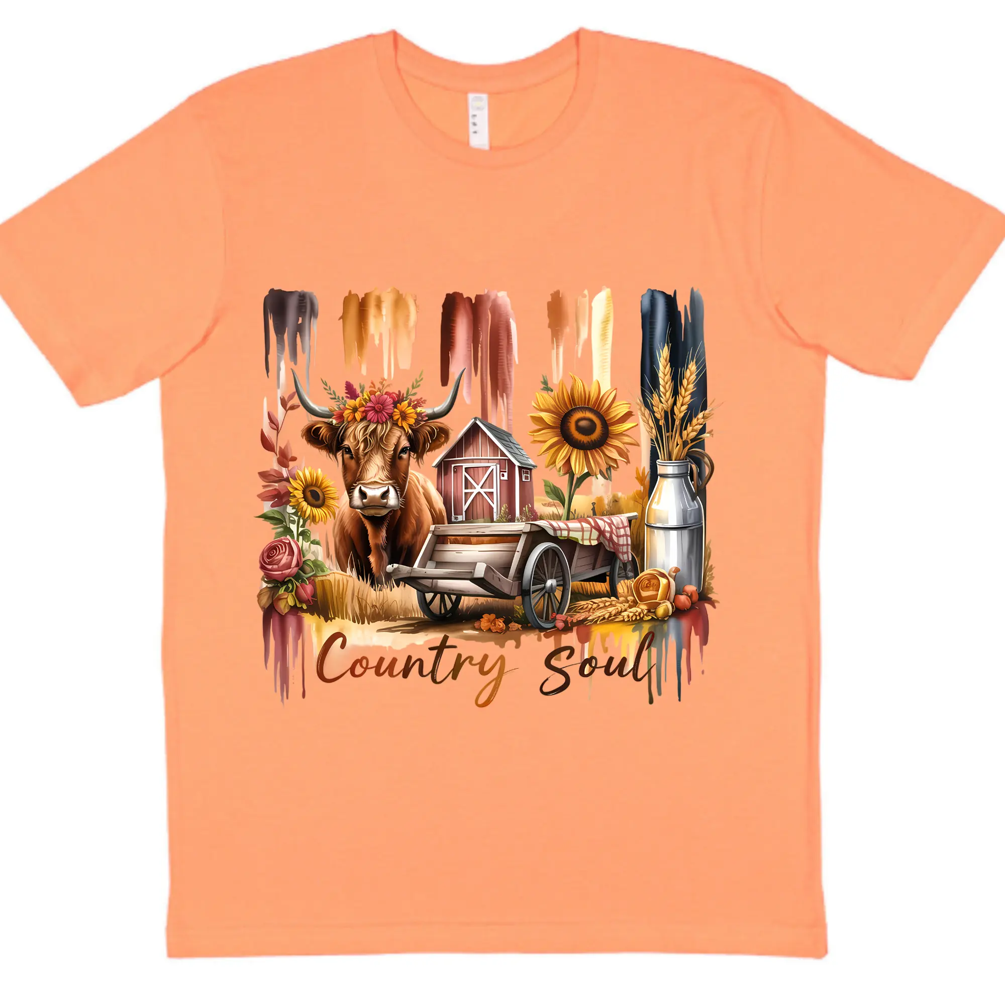 Rustic Cow Country DTF Direct-To-Film Print - Ready-To-Press DIY Accessory for Custom T-Shirt Printmaking Embossing, Specialty DIY Supply for Farm-Themed Enthusiasts
