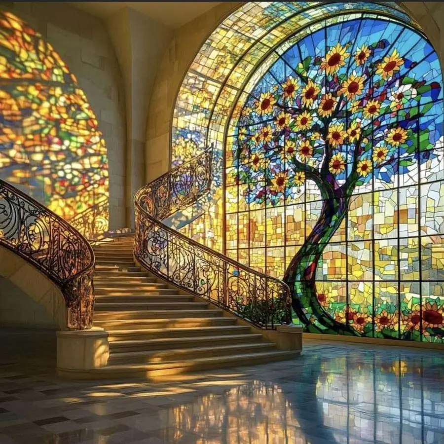5D DIY Full Drill Round Diamond Painting Kits - Diamond Art Painting Kit Sunflower Tree Mosaic, Canvas - DIY Decorative Painting, Home Wall Decoration, Perfect for Valentine's Day, Halloween, Christmas, Birthdays, and Anniversary Gifts.