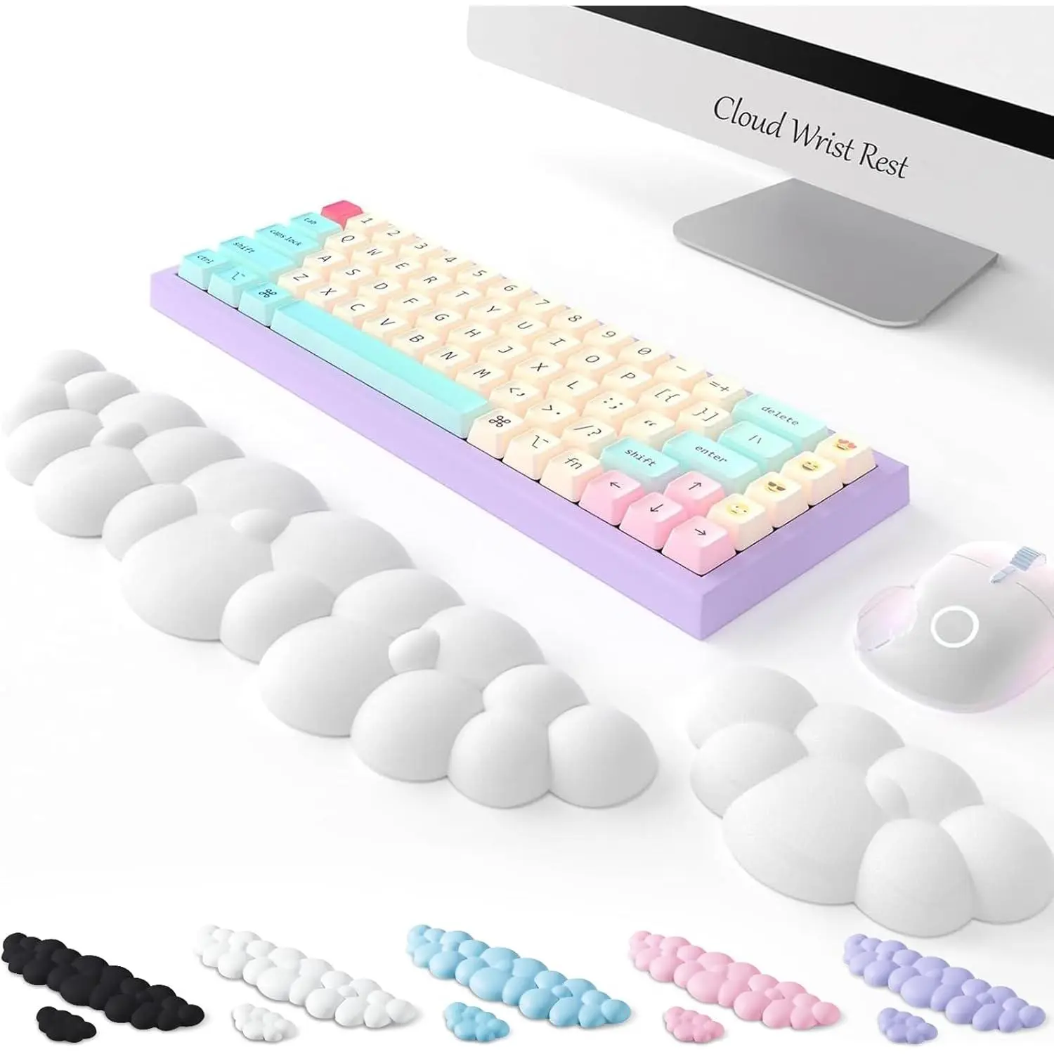 L-KBB005  Cloud Wrist Rest for Computer Keyboard, Ergonomic Wrist Pad Palm Rest with Non-Slip Base, Gamer Gifts, Memory Foam Wrist Support for Office, Gaming, Typing, Portable & Washable(White, Full Size)