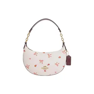 COACH Payton 22 Bow-Print Logo Zip Top Handle and Crossbody Bag for Women – Canvas and Leather, Chalk and Burgundy Multicolor