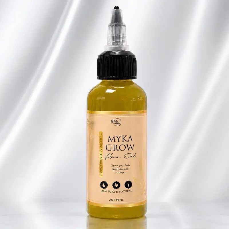 Myka Grow Hair Oil 2 oz - Lightweight Botanical Blend with Avocado Coconut Olive & Castor Oils for Moisture Shine & Scalp Care - Moisturize 2 oz