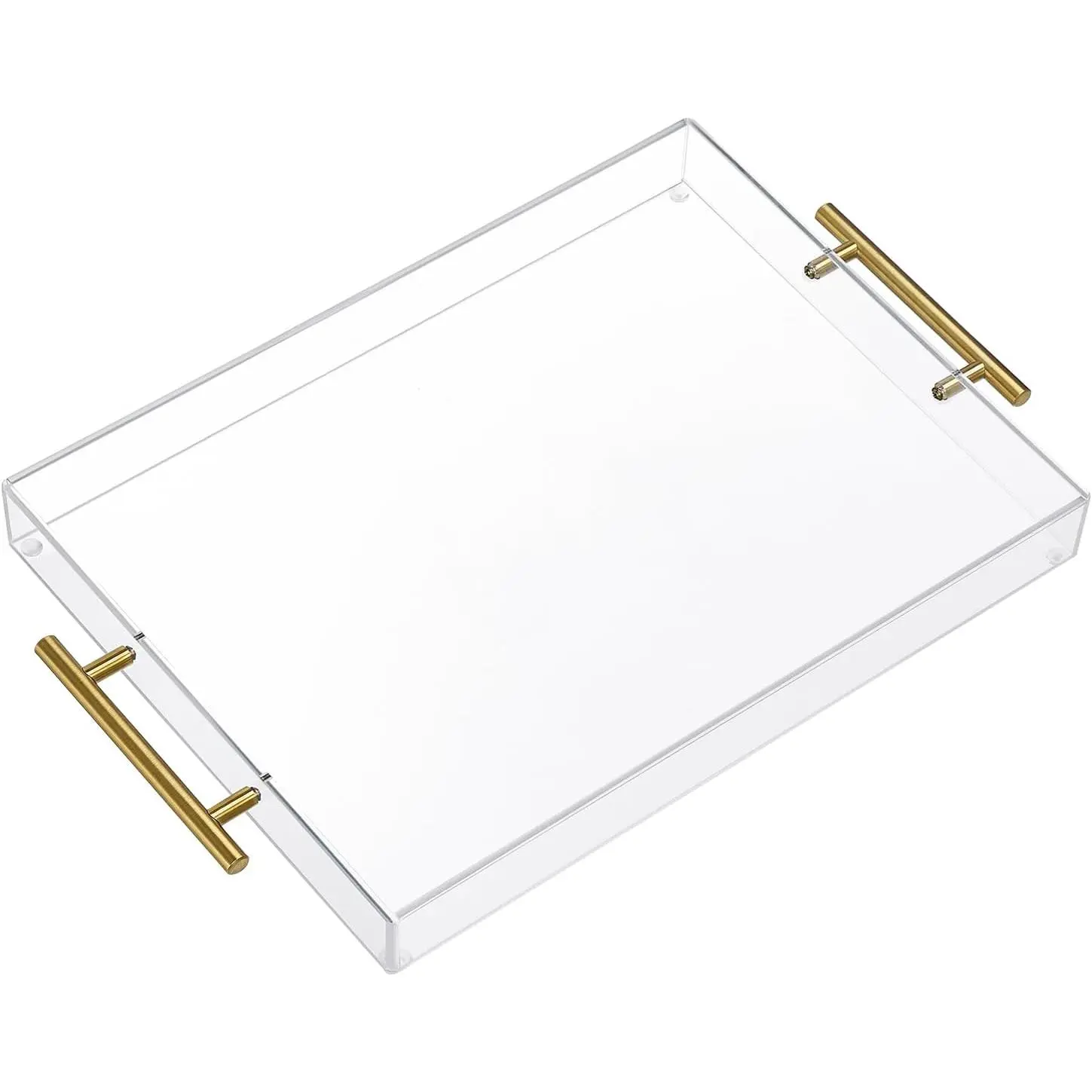 12"x16" Clear Acrylic Serving Tray with Golden Handles, Sturdy Huge Capacity Acrylic Tray for Coffee, Juice, Kitchen and Desk Organizer, Storage Tray (12"x16")