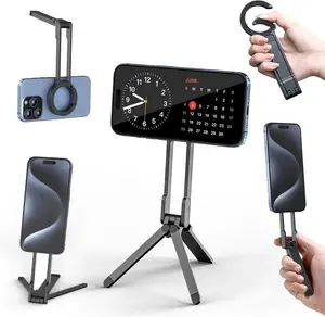 Magnetic Phone Tripod Stand for iPhone - Aluminium Maglock Smartphone Mini Tripod Pocket Cell Phone Stand Strong Magnet Quick Mount Compatible with iPhone 17 16 15 14 13 12 Series, Black