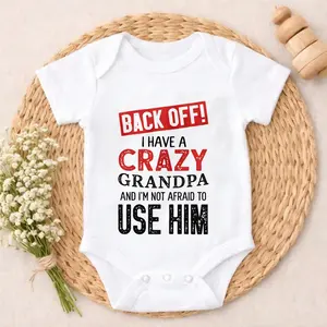 Baby Bodysuit Back Off I Have A Crazy Grandpa Print 100% Pure Cotton Non-Irritating Snap Closure Breathable Perfect For Gifting & Everyday