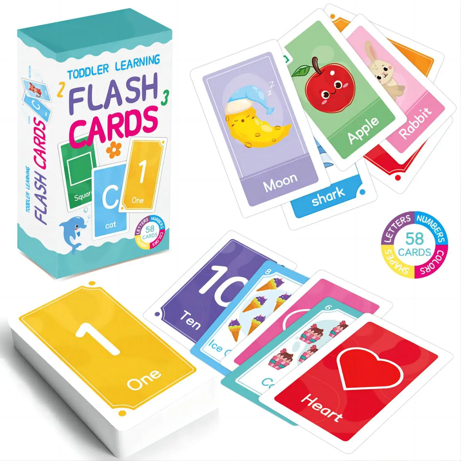 1 Box Children's Learning Flash Card, Color & Number & Shape & Rabbit Cognition Flashcards, Educational Toy for Kids, Colorful Learning Toys, Visual S