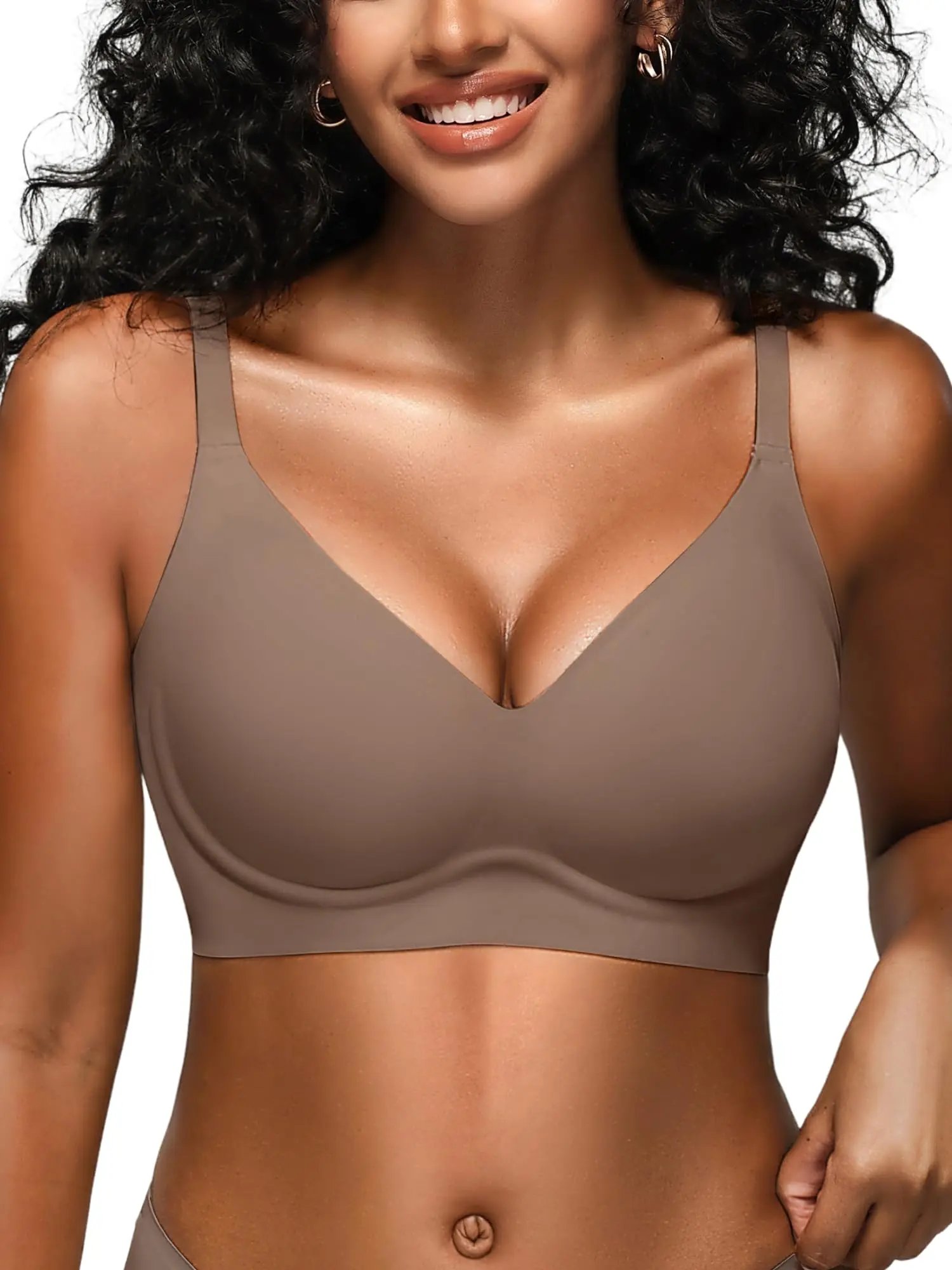 V Neck Seamless Wireless Bra, Strong Lift Gathered Support Cloud Soft Invisible Everyday Women Bra