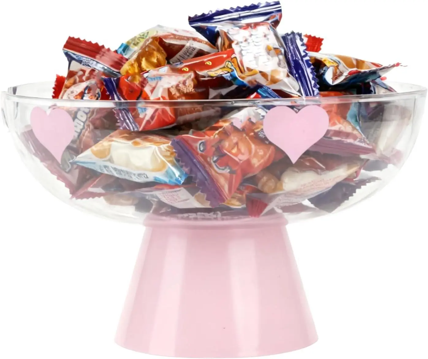 Candy Bowl with Pedestal Base, Decorative Clear Plastic Bowl with Cute Pattern for Candy, Fruit, Vegetable, Coffee Pods, 9.5X9.5X6 Inches (Pink) YGFRSTO Halloween Serving