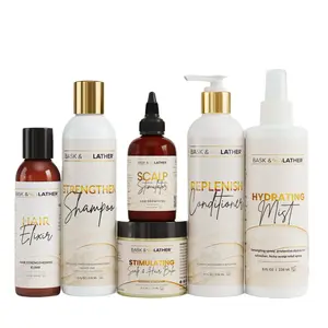 Healthy Hair Starter Kit with Scalp Stimulator, Hair Elixir, Hydrating Mist, Stimulating Balm, Strengthen Shampoo and Replenish Conditioner Hydrate Moisturizing