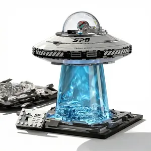 KIDGENIUS STEM UFO Alien Building Block Toy with LED Lights, Space Themed DIY Assembly Educational Kit for Kids 8+ Fun Creative Building Model for Adults Collection & Display
