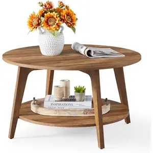 Collection - Round Coffee Table, 2-Tier Center Table with Storage, Tapered Legs, Curved Transitions, 31.5 Dia. x 17.7 H Inches, Easy Assembly, for Living Room, Honey Brown ULCT243K41
