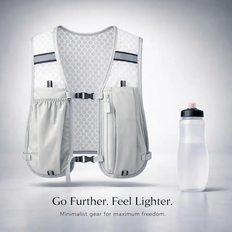 1pc 125 g Ultralight Trail Running Hydration Vest, Breathable Honeycomb Mesh, Multi-Pocket Storage, Fits 500 ml Bottle & Phone, Front & Back Zip Pockets, Adjustable Chest Straps, Reflective Details, Unisex, for Night Running, Marathon, Hiking, Training