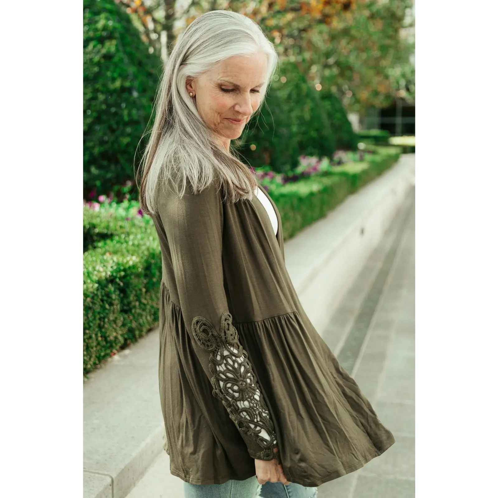 Little Bit Of Lace Cardigan In Olive