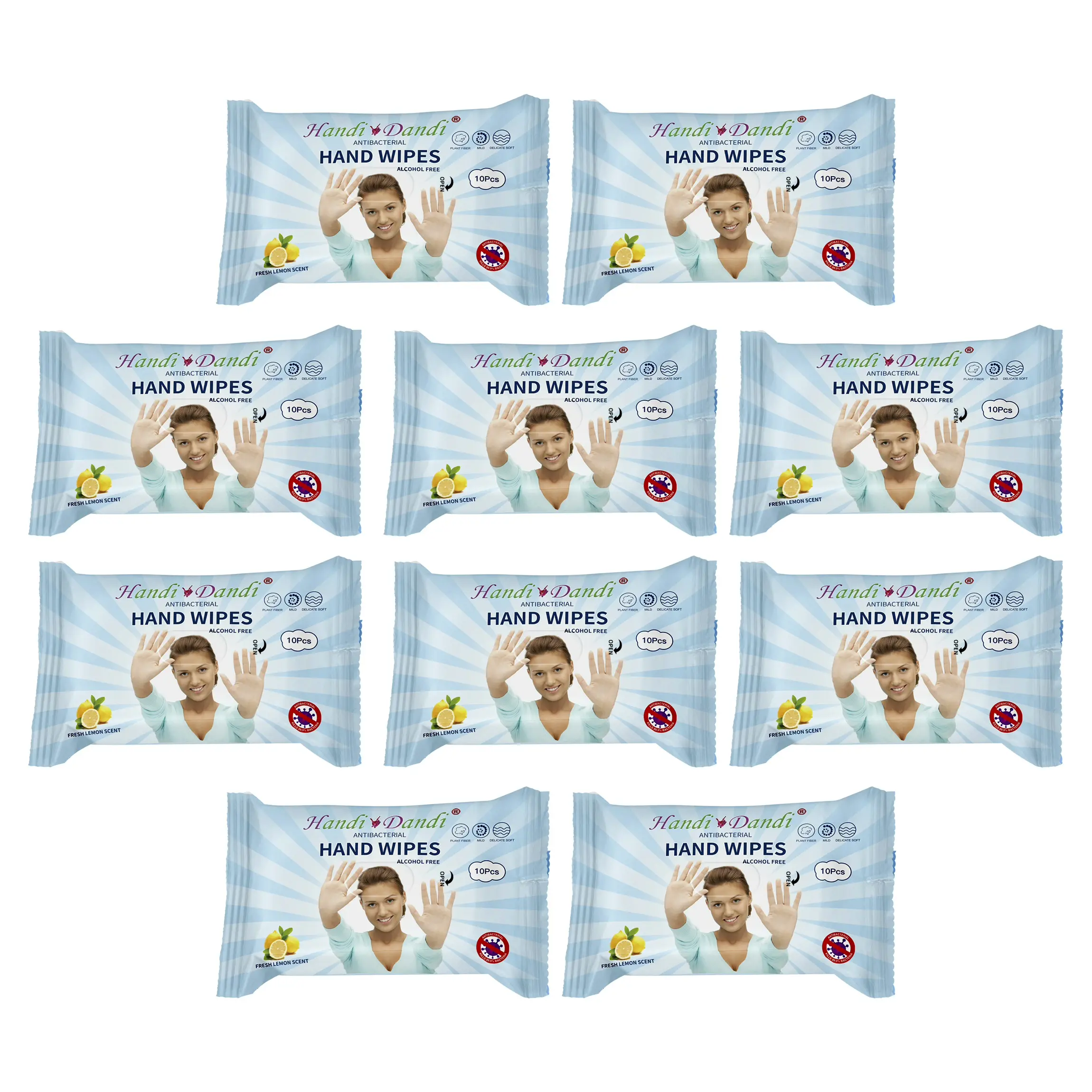 Handi Dandi's  Antibacterial Lemon-Scented  Hand Wipes