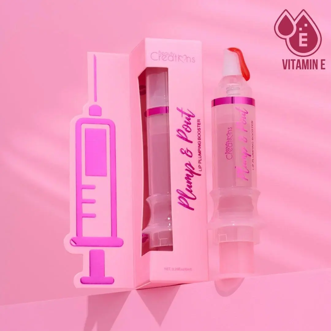 Beauty Creations Plump & Pout Lip Plumping Booster Gloss Blaze Enhances Lip Volume Shine Glossy Finish Unique Formula Ideal for Daily Use Vitamin E
