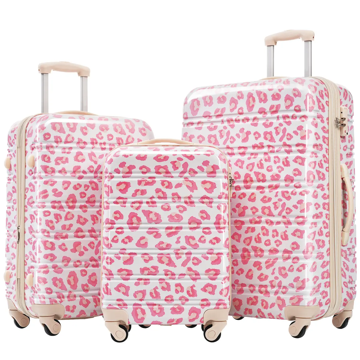 Fahuac 3 Piece Leopard Print Hardshell Suitcase Set (20/24/28), Lightweight PC Plastic Body with 4-Wheel 360° Rotation, TSA Lock and Anti-Puncture Zipper, Luggage Sets, Animal Print, Expandable Size, Spinner Wheels