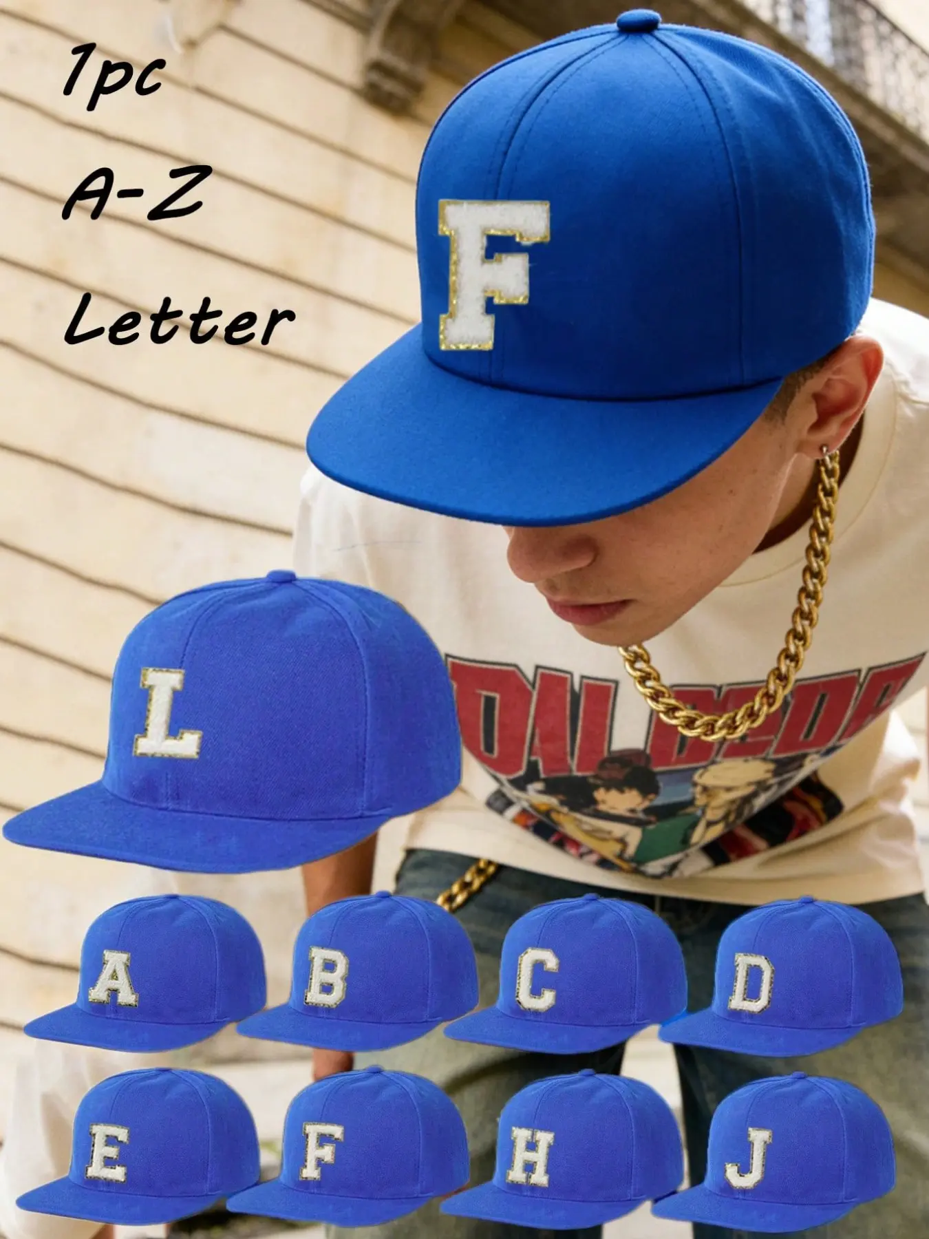 1PC Unisex A-Z Letters Hip Hop Street Style Baseball Cap, Flat Brim Baseball Hat for Men and Wome,Adjustable Snapback Sun Hat All Seasons,Suitable For Outdoor Street Daily Wear & Music Festivals