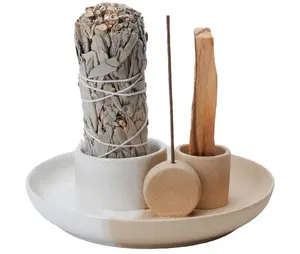 4 in 1 Incense Holder, Ceramic Incense Stick and Palo Santo Holder,Sage Holder for Burning- 5.5" Ceramic Ash Catcher Tray for Meditation and Yoga Room