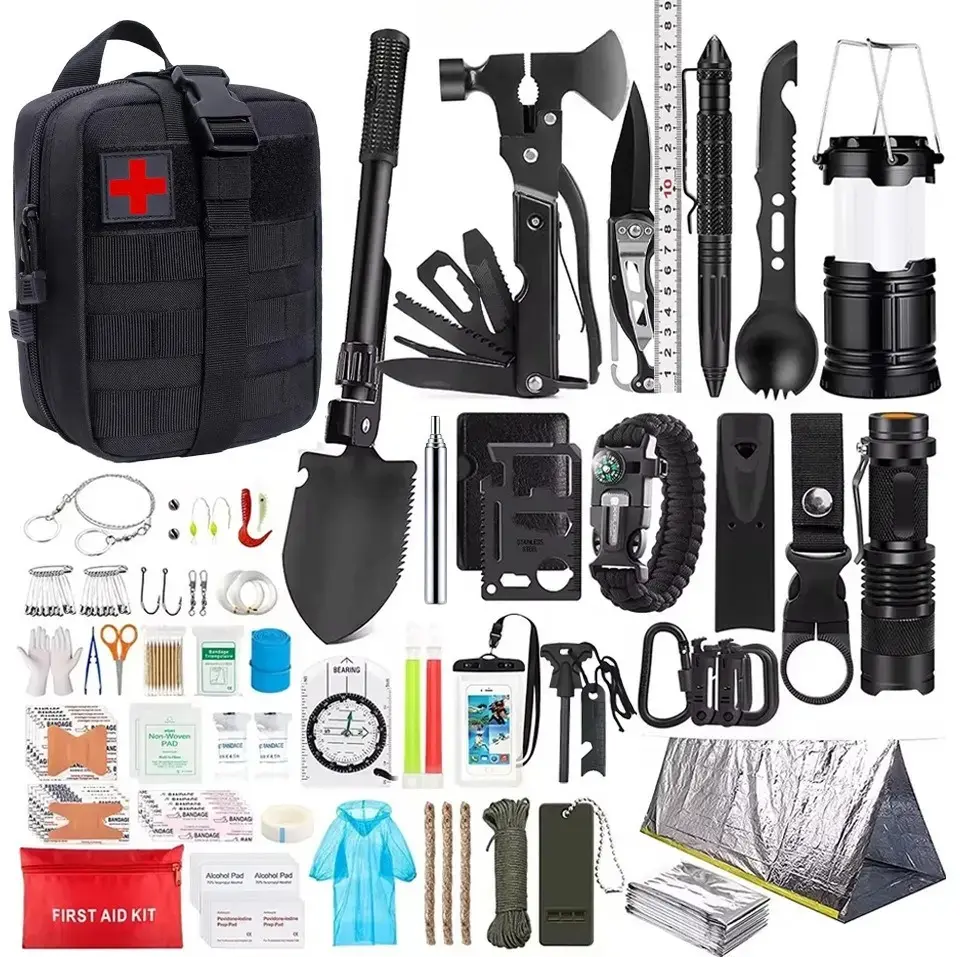 250-Pcs Survival Emergency Kit with Molle Bag, First Aid Supplies, Emergency Tent & Hunting Camping Gear, Molle System Compatible Bag for Outdoor Adventure, Gifts for Men