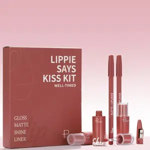 Lippie Says Kiss Kit Well-Timed Lip Liner Suit Matte Water Light Pearlescent Oil-Infused Moisturizing Waterproof Durable Color Change Nonstick Cup Design 5-Piece Set