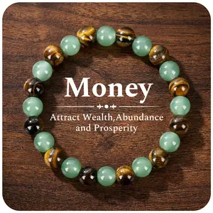 Money Attraction Crystal Bracelet – Green Aventurine, Tiger Eye & Obsidian, Protection & Luck Beaded Bracelet for Men & Women