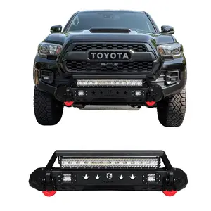 TIOYAR Steel Front Bumper Black Texture for 2016-2023 Toyota Tacoma（Installation requires cutting） with Winch Plate LED Lights 2 x D-Rings Off-Road Performance