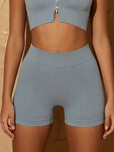 Women's Seamless Yoga Shorts, Blue, Butt Lifting, Moisture-Wicking, Gym, Cycling, Pilates, Summer Sports