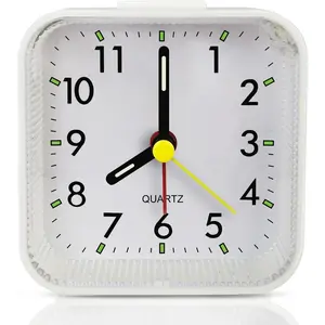Small White Kids Desk Battery Alarm Clock, Analog Travel Clock, Quieter Bedside Clocks for Bedrooms Bathroom Living Room Kitchen Shelf