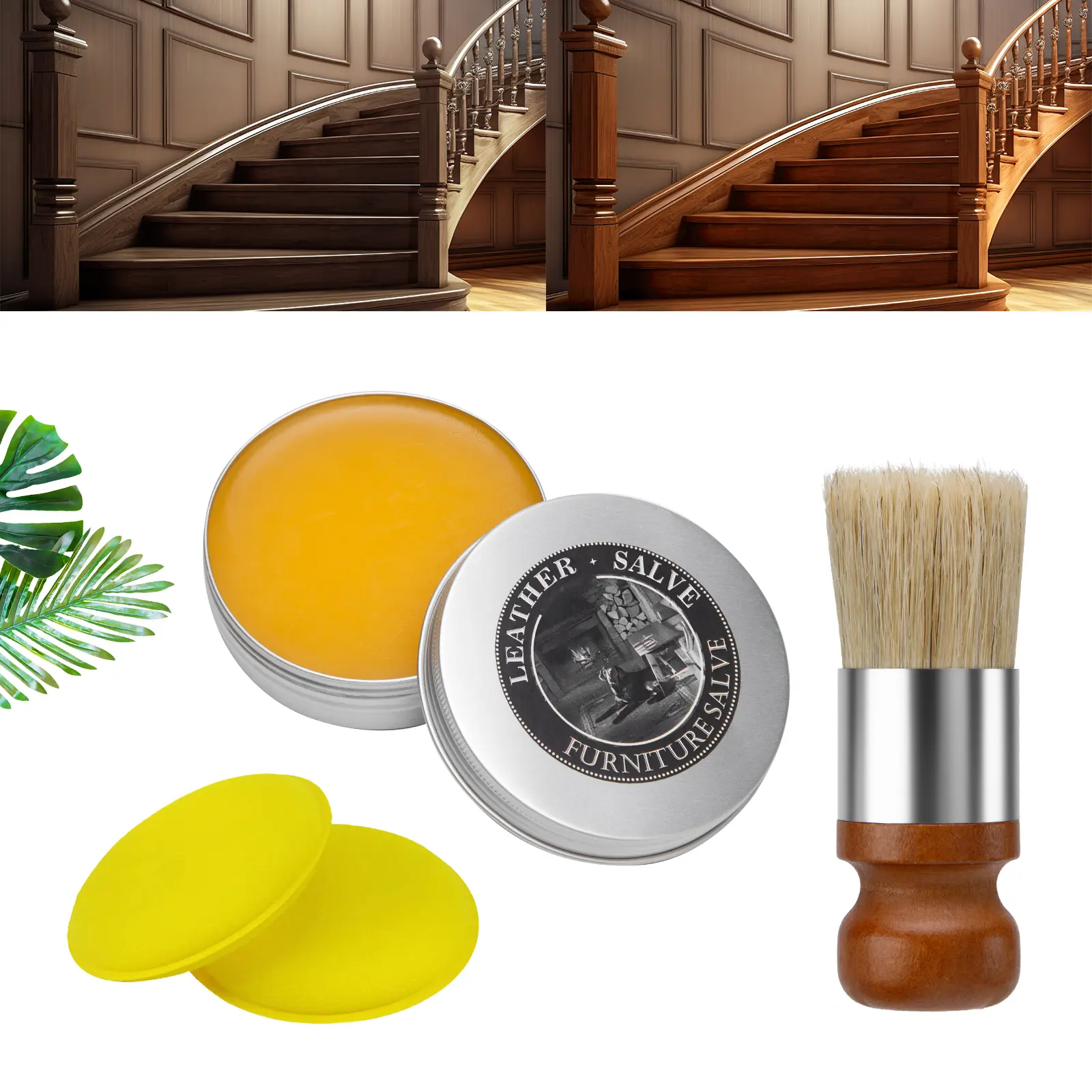 Furniture Salve, Leather & Furniture Repair Salve with Applicator Brush, Leather Cream, Furniture Repair, Furniture Salve for Wood, Leather Salve for Furniture, Leather Salve Kit