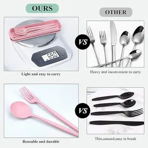 4 Sets Travel Utensils with Case, Cutlery Set Chopsticks Fork Spoon Knife with Case, Reusable Plastic Utensils Sets for Lunch Box Accessories,Portable Lunch Box Utensils Set for Daily Use Tableware Birthday Colorful Disposable Halloween Indoor