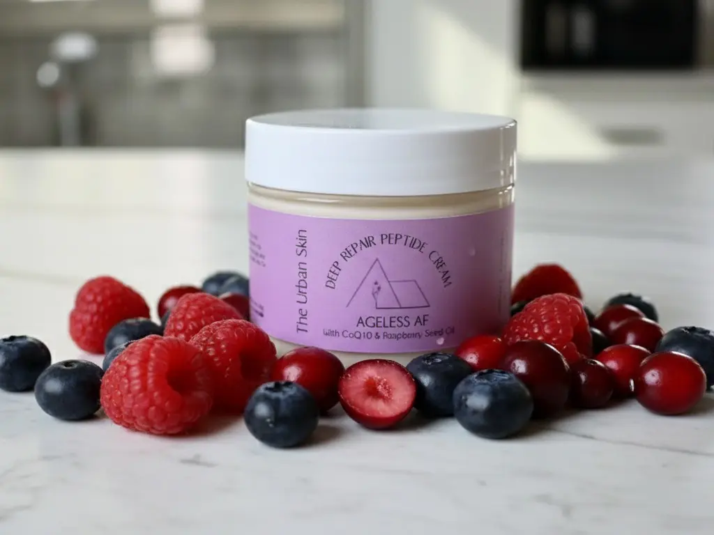 The Urban Shop Co: Ageless AF Deep Repair Peptide Face Cream 50ml Anti-Aging Moisturizer with Sea Buckthorn Berry Shea Butter Jojoba Oil Aloe Vera CoQ10 Vitamins E & C for Radiant Rejuvenation - Raspberry