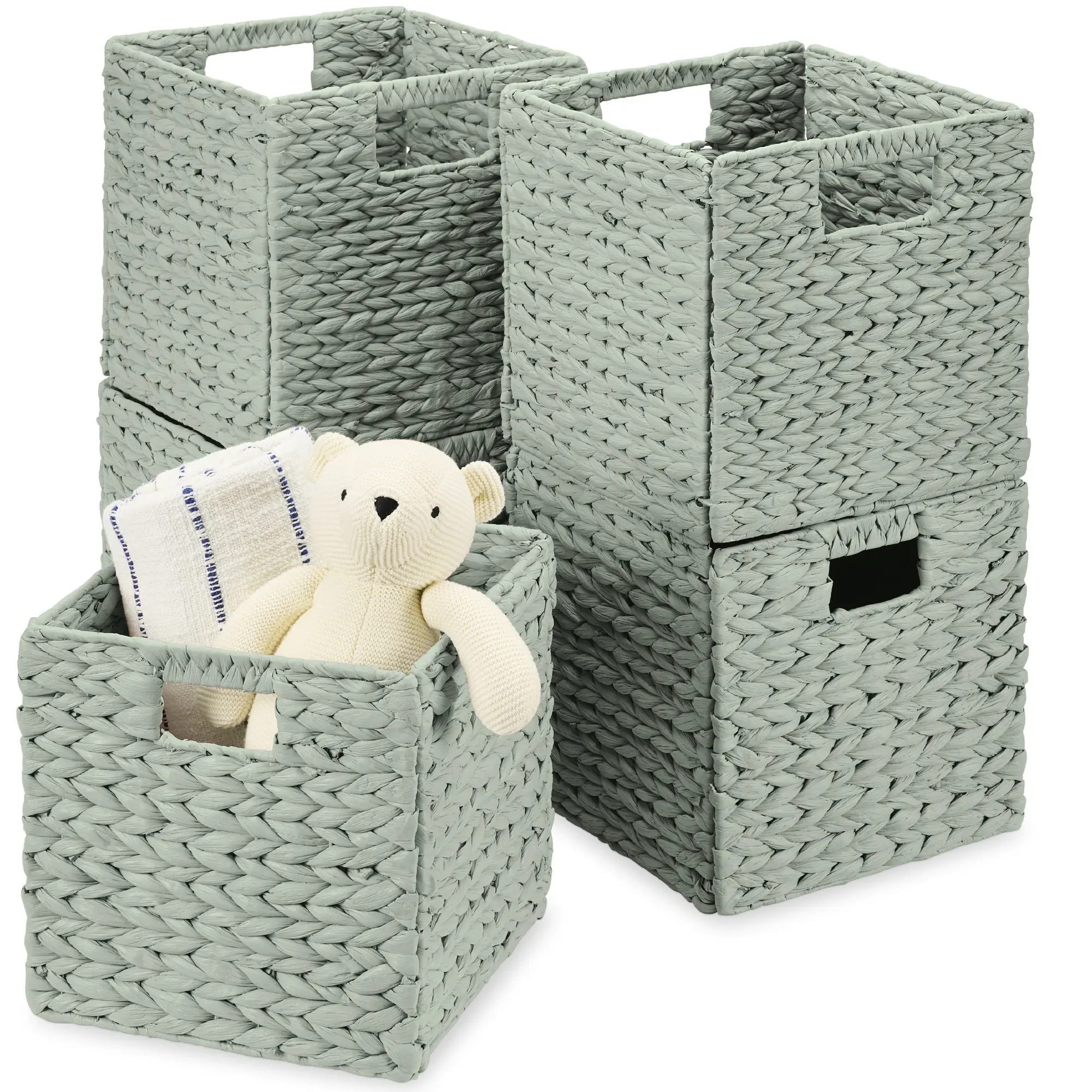 Best Choice Products Set of 5 Handwoven Water Hyacinth Storage Baskets – Natural Collapsible Organizers with Handles