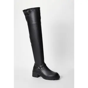 JUST FAB Women's Over-the-Knee Boots - Sleek, Chic Footwear with Easy Zip-On, Adjustable Buckle Shoe